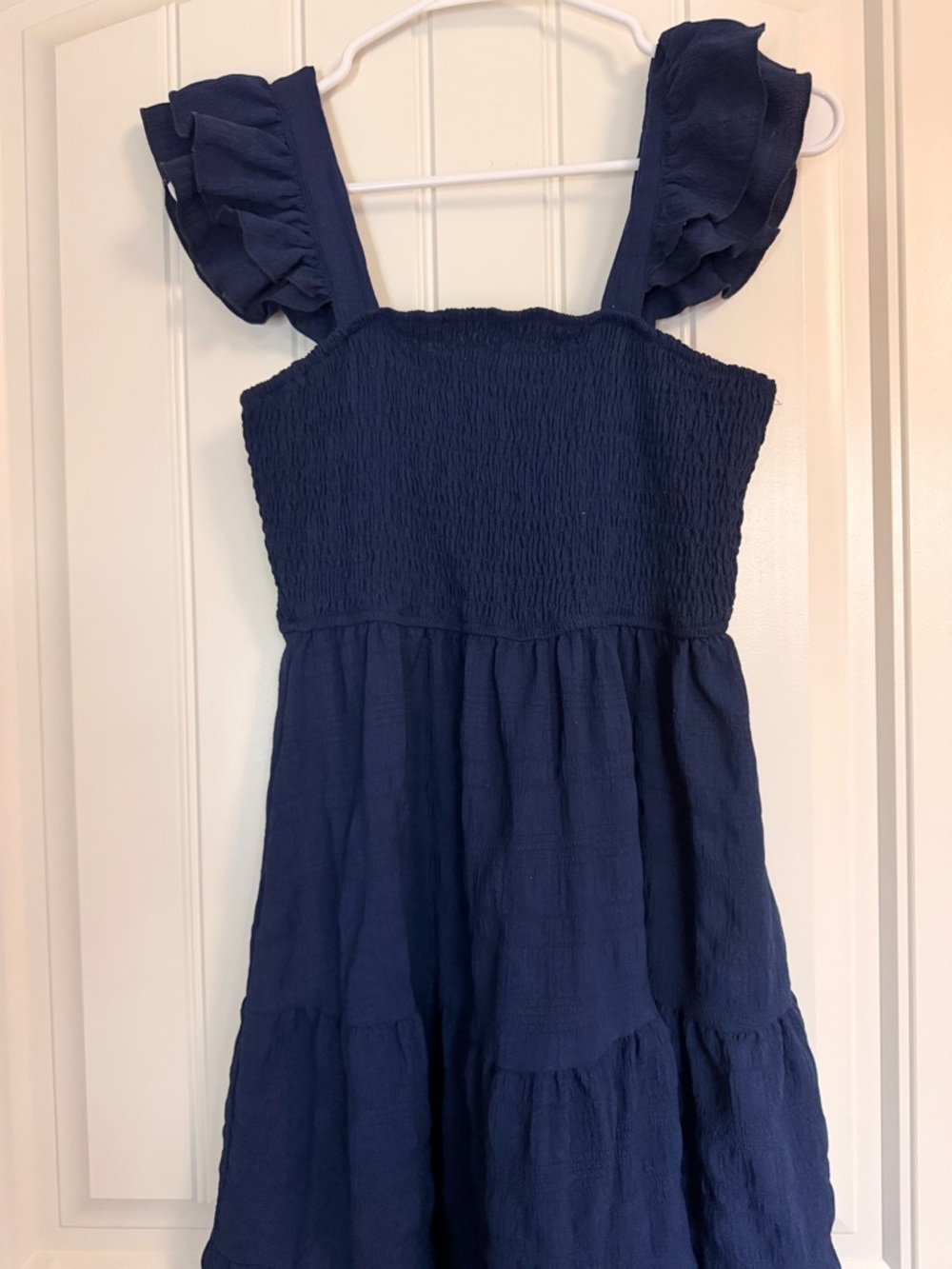 Navy Ruffle Strap Smocked Kids Dress